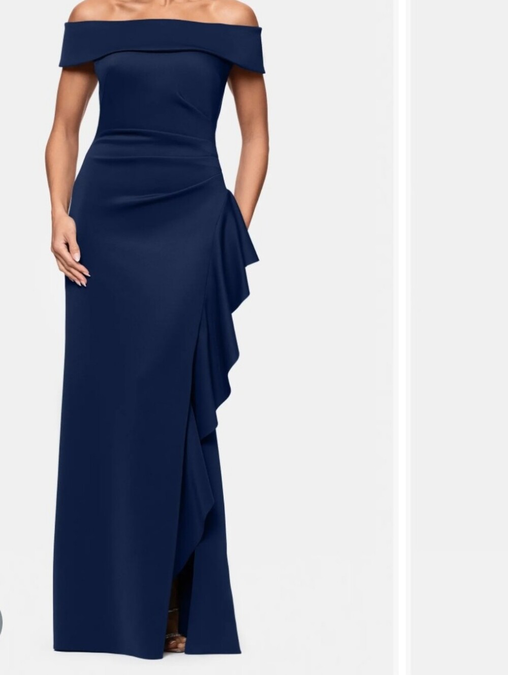 NWT Xscape Deep Navy Blue Off The Shoulder Formal Evening Gown Size 22W